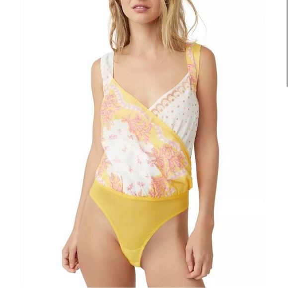 Free People Intimately Sweet Thing Bodysuit Marigold Combo - Picture 1 of 6